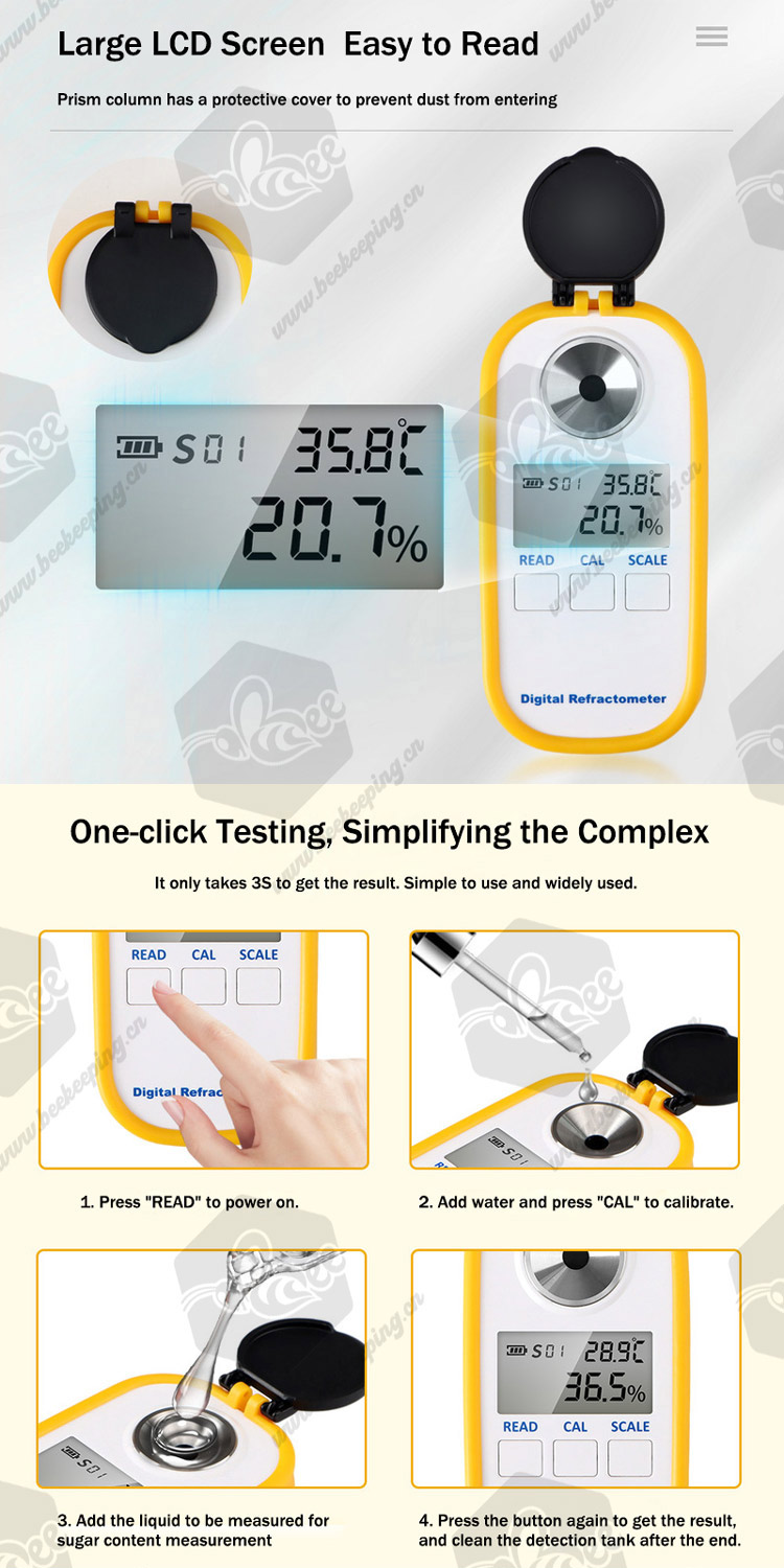 Digital Refractometer LCD Display 0.0~94.0% Brxi Fruit Juice Sugar Meter Refractometer 